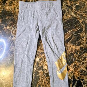 Nike Kids Heather Gray Leggings with Metallic Gold Swoosh